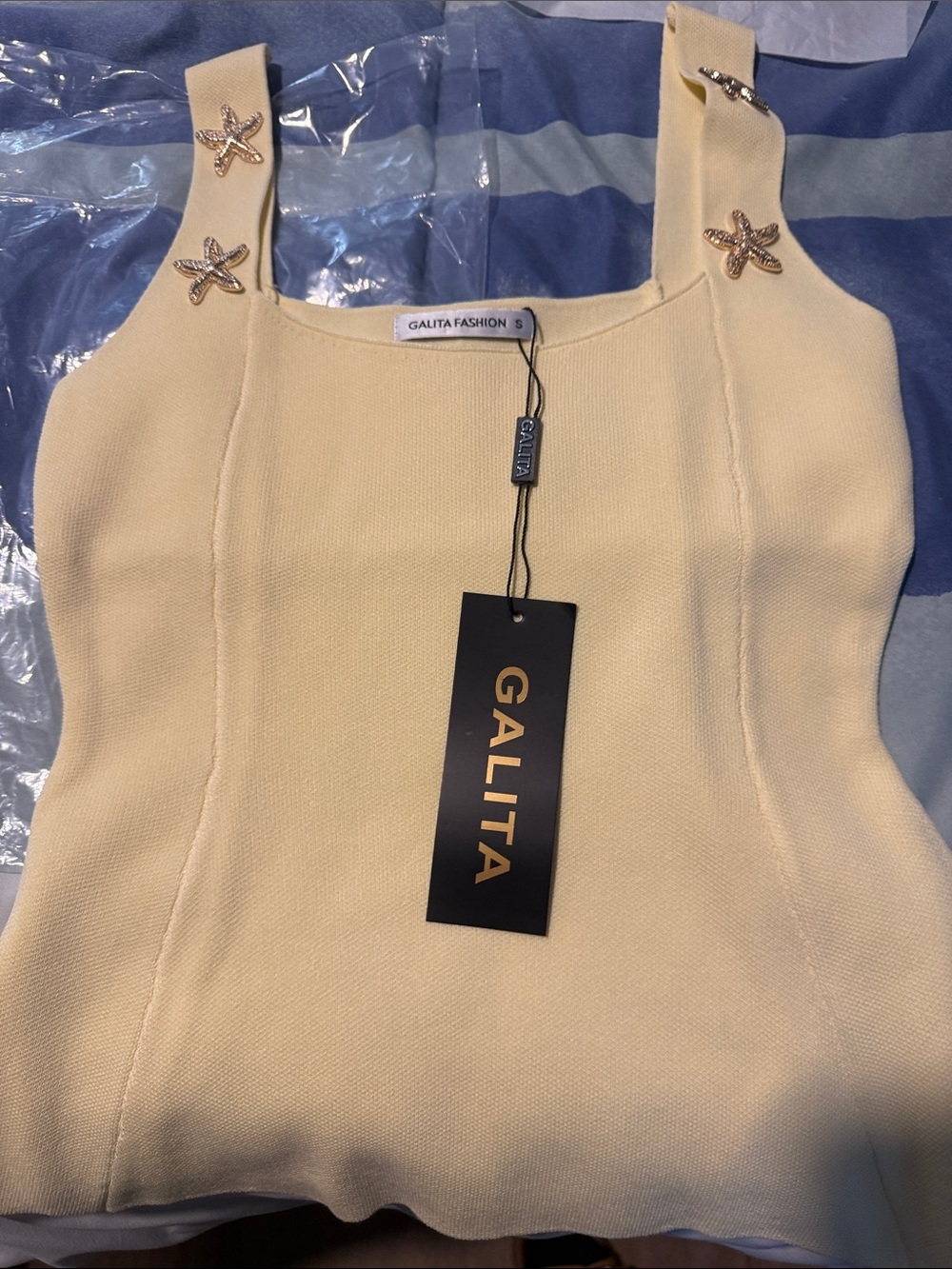 Galita Fashion Women's Pale Yellow Starfish-Embellished Tunic Top